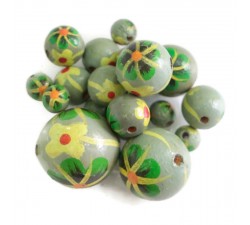 Flowers Wooden beads - Dalia - Grey green Babachic by Moodywood
