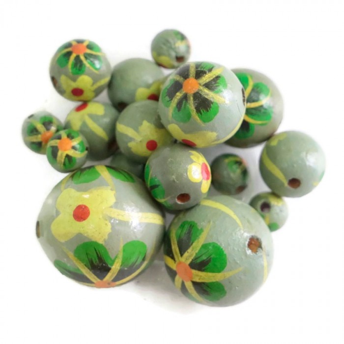 Flowers Wooden beads - Dalia - Grey green Babachic by Moodywood