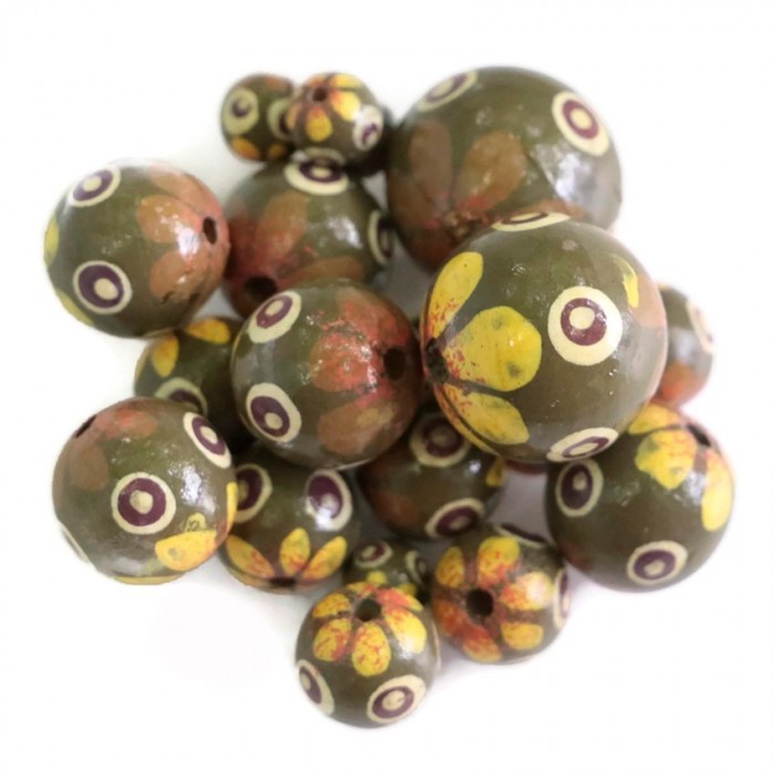 Flowers Flower wooden beads - Petal dots - Yellow and kaki Babachic by Moodywood