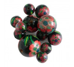 Flowers Wooden beads - Peltée - Black and red Babachic by Moodywood