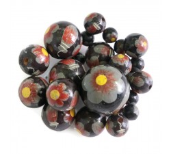 Flowers Wooden beads - Ballerina - Black, grey and yellow Babachic by Moodywood