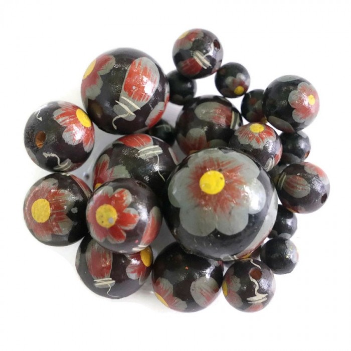 Flowers Wooden beads - Ballerina - Black, grey and yellow Babachic by Moodywood