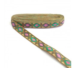 Broderies Broderie Indienne - Losanges - Marron, vert, gris et rose - 30 mm babachic