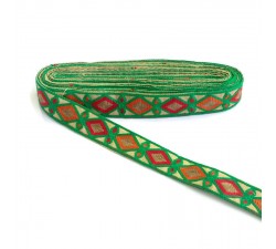Broderies Broderie Indienne - Losanges - Vert, rouge, jaune et marron - 30 mm babachic