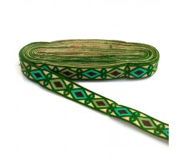 Broderies Broderie Indienne - Losanges - Vert sapin, kaki, vert turquoise et marron - 30 mm babachic