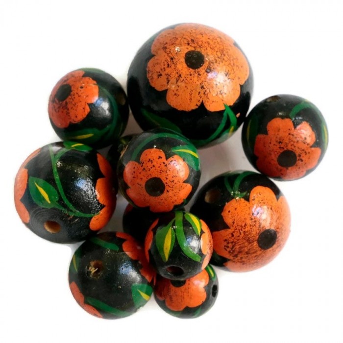 Flowers Wooden beads - Hibiscus - Orange and black Babachic by Moodywood