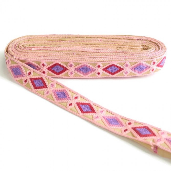 Embroidery Indian embroidery - Rhombus - Light pink, fuchsia, pink and mauve - 30 mm babachic
