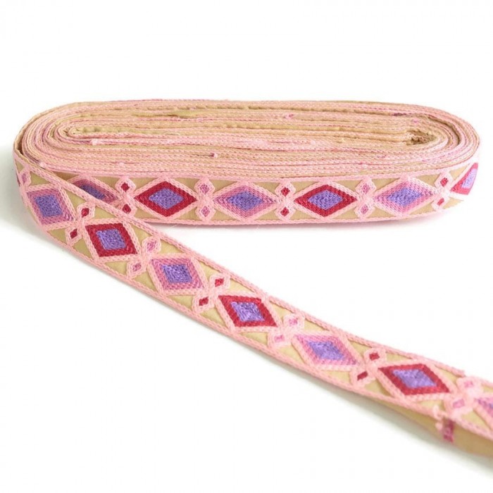 Embroidery Indian embroidery - Rhombus - Light pink, fuchsia, pink and mauve - 30 mm babachic