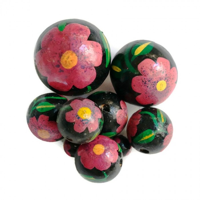 Flowers Wooden beads - Hibiscus - Pink and black Babachic by Moodywood