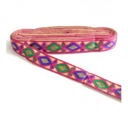 Broderies Broderie Indienne - Losanges - Fuchsia, bleu, vert et marron - 30 mm babachic