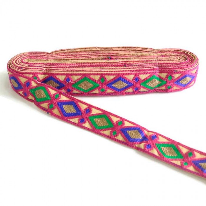 Embroidery Indian embroidery - Rhombus - Fuchsia, blue, green and brown - 30 mm babachic