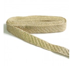 Braid Embroidered ethnic braid - Sequins - Golden - 35 mm