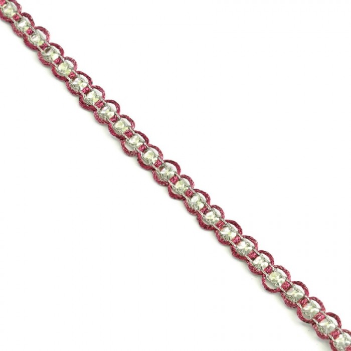 Braid Indian braid - Diamonds - Fuchsia and silver - 6 mm