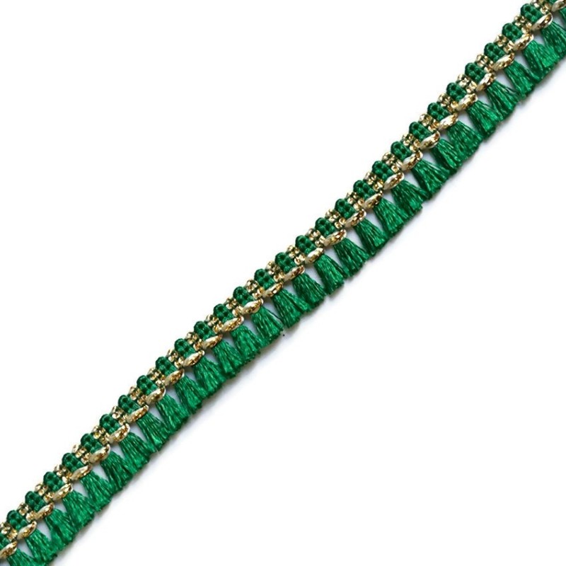 Fringe Tassels ribbon green and golden - 15 mm