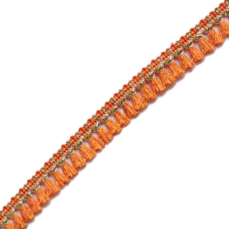 Franges Galon de pampilles orange et doré - 15 mm