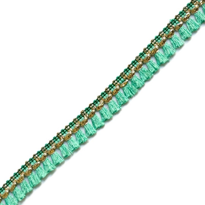 Fringe Tassels ribbon sea green and golden - 15 mm