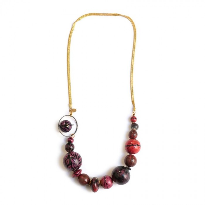 Necklaces Collier court en perles en bois et chaine dorée - Magenta Babachic by Moodywood