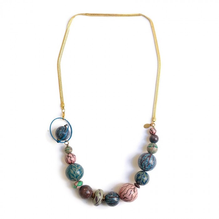 Collares Collier court en perles en bois et chaine dorée - Bleu rose Babachic by Moodywood