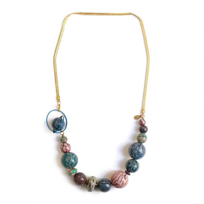 Necklaces Collier court en perles en bois et chaine dorée - Bleu rose Babachic by Moodywood