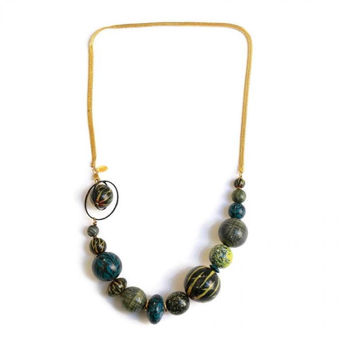 Collares Collier court en perles en bois et chaine dorée - Bleu jaune Babachic by Moodywood