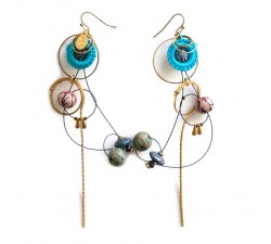 Accueil Boucles d'oreille longues de style vintage bleu ciel et rose