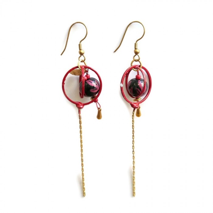 Inicio Boucles d'oreille longues fines - Magenta