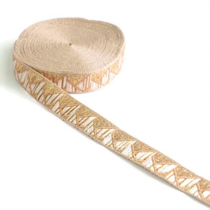 Ribbons Graphic ribbon - Mountain - White and gold - 20 mm babachic