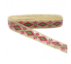 Embroidery Embroidered tul - Pink and green - 40mm babachic