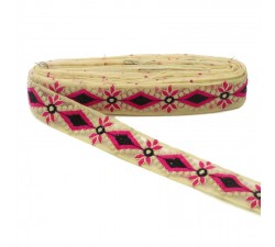 Broderies Tulle brodée - Rose et noir - 40 mm