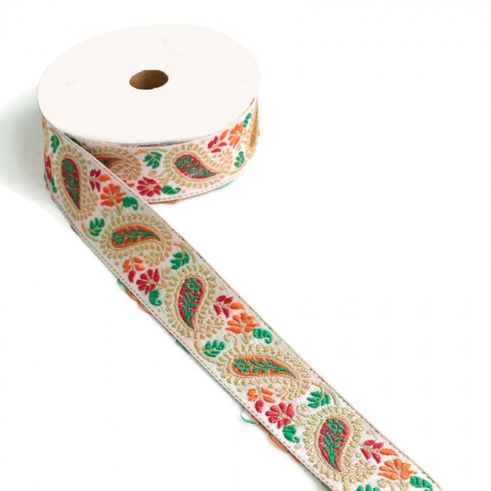 Embroidery Ribbon vintage - Red, orange and green - 35 mm