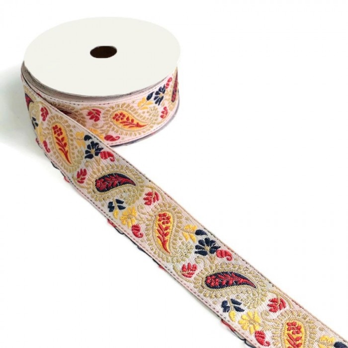 Embroidery Ribbon vintage - Yellow and red - 35 mm