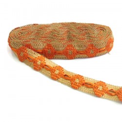 Embroidery Jute embroidered trimming with orange ribbon - 30 mm babachic