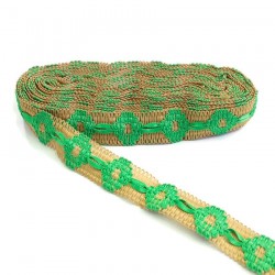 Embroidery Jute embroidered trimming with green ribbon - 30 mm babachic