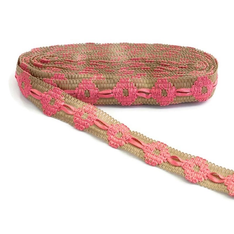 Bordado Cinta de jute decorada de cinta rosa - 30 mm babachic