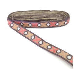 Bordado Cinta morado gris bordeada de cruces salmon y rosa - 28 mm babachic