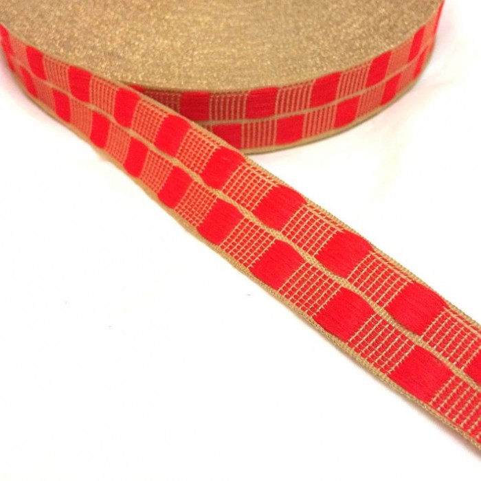 Ribbons Red thin ribbon with gold lurex thread - 20 mm