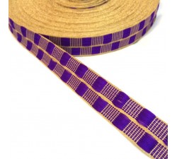 Cintas Cinta fina con cadrados morado y hilo dorado de lurex - 20 mm babachic