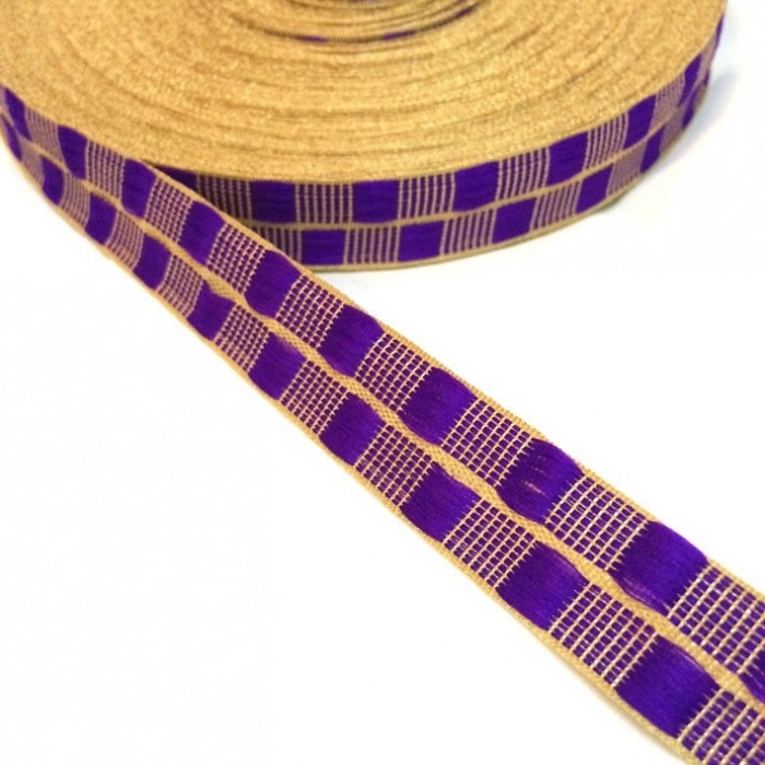 Ribbons Purple thin ribbon with gold lurex thread - 20 mm babachic