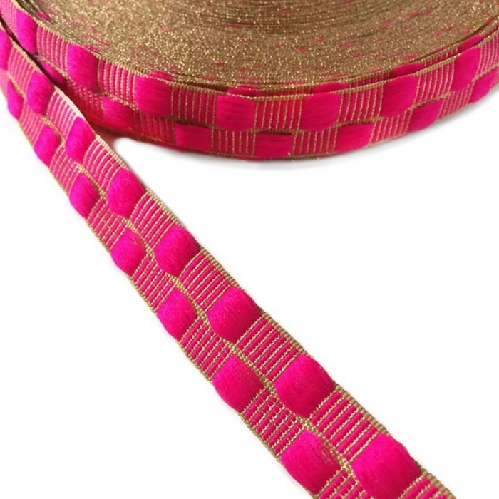 Ribbons Pink thin ribbon with gold lurex thread - 20 mm