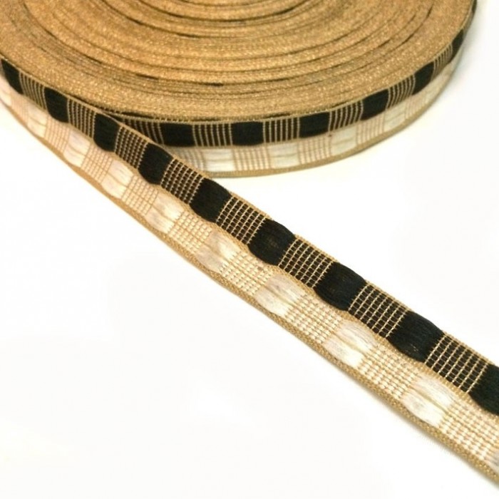 Ribbons Black and white thin ribbon with gold lurex thread - 20 mm babachic