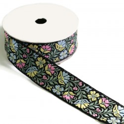 Blossom ribbon - Light yellow, blue sky with black background - 35 mm