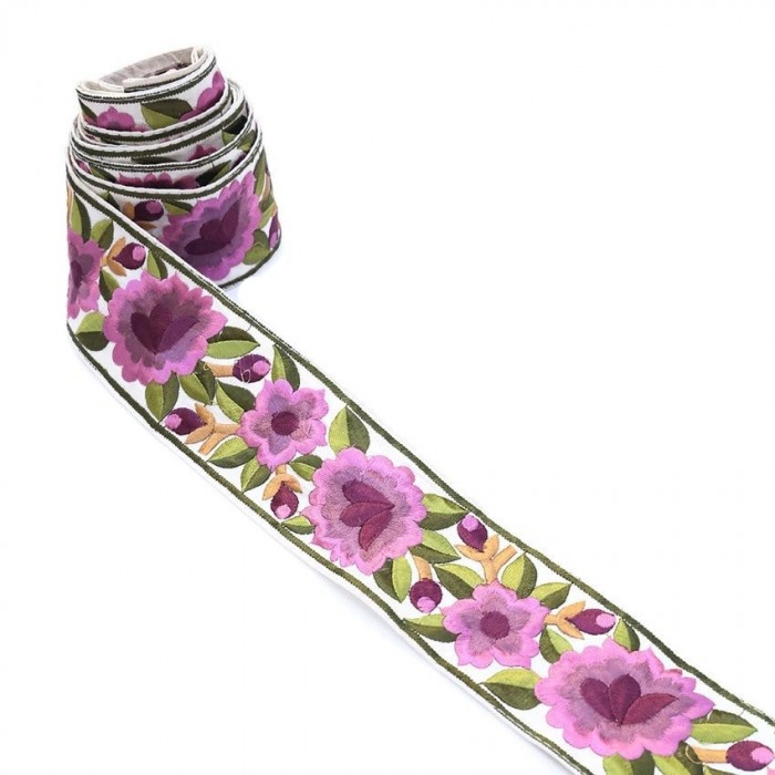 Embroidery Blossom border with silk thread - Lilac - 55 mm babachic