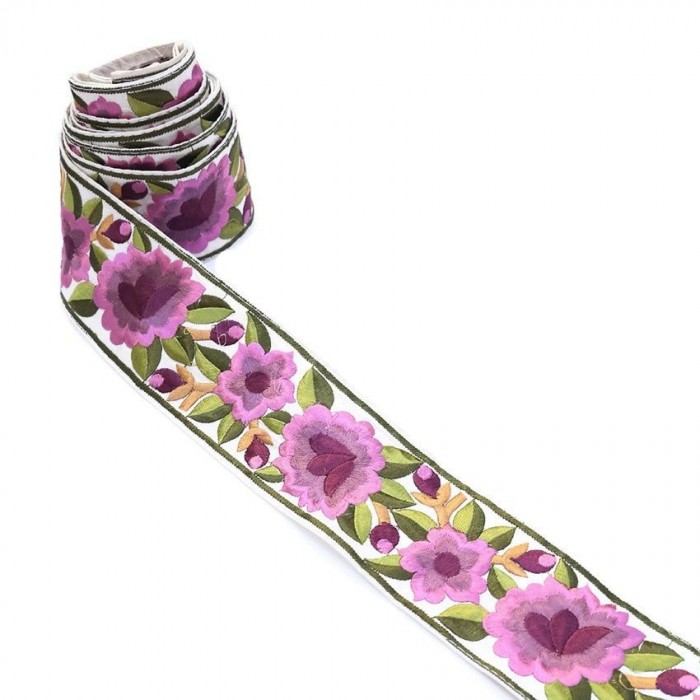 Broderies Bordure Fleurie, fil de soie - Lilas - 55 mm babachic