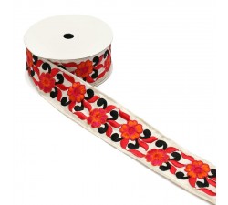 Embroidery Blossom border with silk thread - Red and black - 55 mm