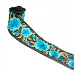 Broderies Bordure Fleurie, fil de soie - Turquoise - 55 mm babachic