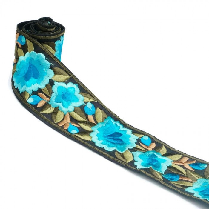 Bordado Bordado Floral de seda - Turquesa - 55 mm babachic