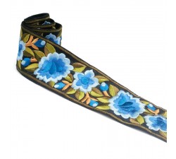 Rubaneries Bordure Fleurie, fil de soie - Bleu - 55 mm babachic
