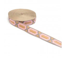 Cintas Galón tejido - Hexágono alargado - Rosa- 20 mm babachic