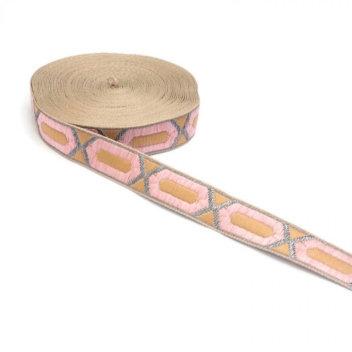 Rubans Galon tissé - Hexagone allongé - Rose - 20 mm babachic
