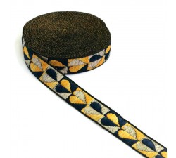 Rubaneries Ruban Cœur - Jaune et bleu marine - 20 mm babachic